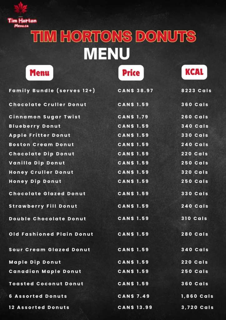 tim hortons dunuts menu