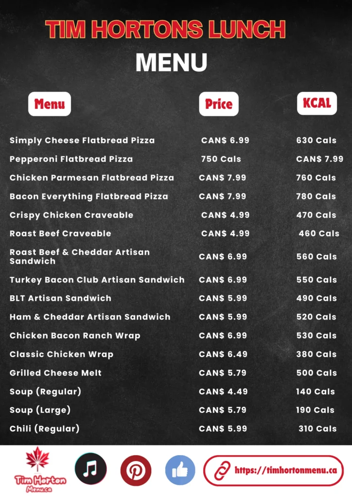 Tim Hortons Lunch Menu With Prices Canada February 2025