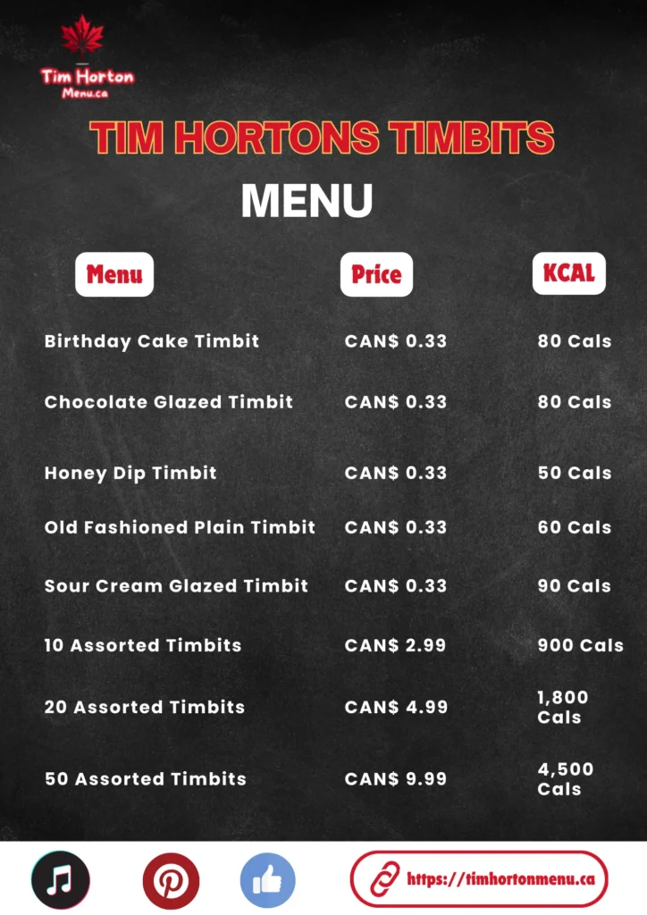 Tim Hortons Timbits Menu